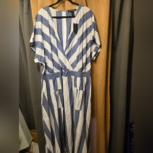 New Ashley Stewart linen striped maxi dress